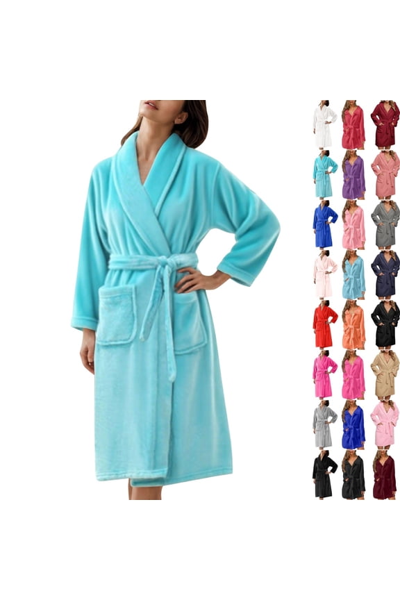 Bathrobe for Women Flannel Robes Quick Dry Warm Soft Knee Length Towel Bathrobes with Belt