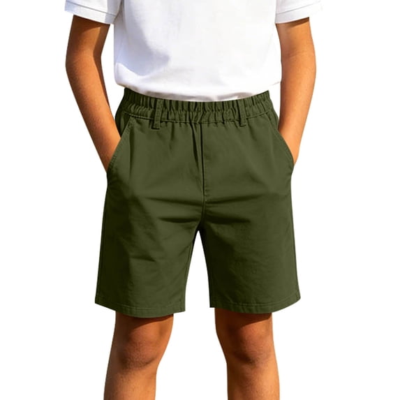 Fengactive Big Kids Boys Solid Casual Shorts Elastic Waistband With Pockets Back to School Daily Bottoms for 5-15T