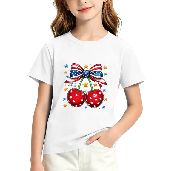 QINGFSAP Boys Girls Casual Basic T Shirt Vintage USA Flag Independence Day Printed Crew Neck Short Sleeve Top 3-15T