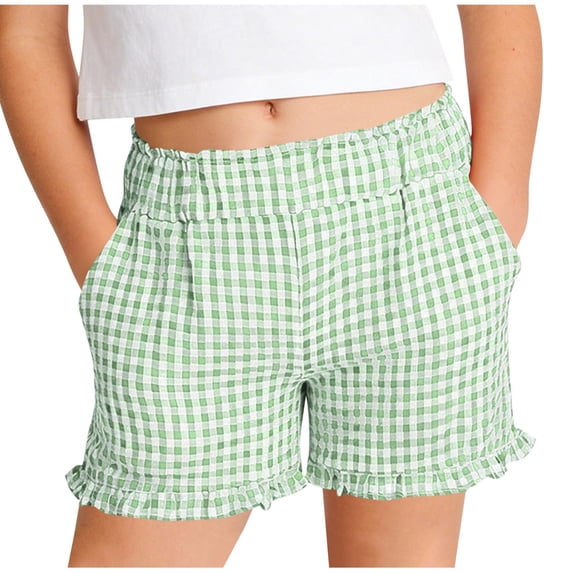 Fengactive Boys Girls Gingham Ruffle Hem Shorts Elastic Waist with Adjustable Fit and Pockets for 5‑16T