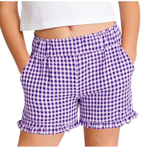 QINGFSAP Boys Girls Gingham Ruffle Hem Shorts Elastic Waist with Adjustable Fit and Pockets for 5鈥?6T