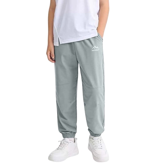 Fengactive Boys Quick Dry Mesh Jogger Pants Elastic Cuff Reflective Stripe Spliced Back Casual Ice Silk Long Trousers 4-14Years