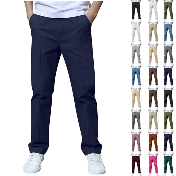 QINGFSAP Boys Straight Leg Casual Pants Elastic Waist Solid Color Back to School Trousers 3T-14T