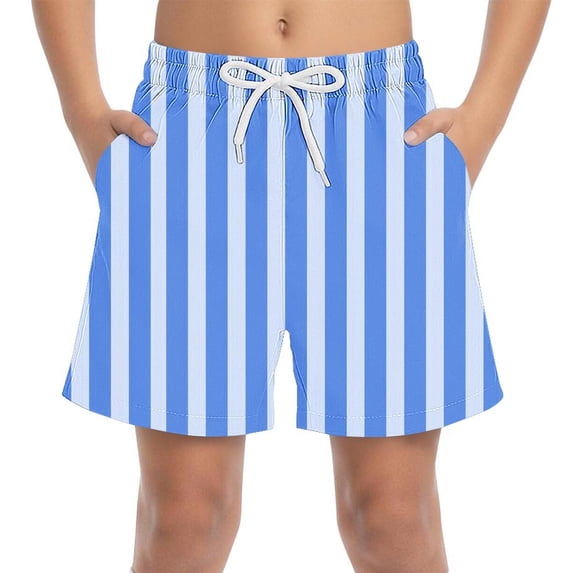 QINGFSAP Boys Summer Beach Shorts Striped Pattern Board Trunks With Pockets Surfing Activities for 4-15T