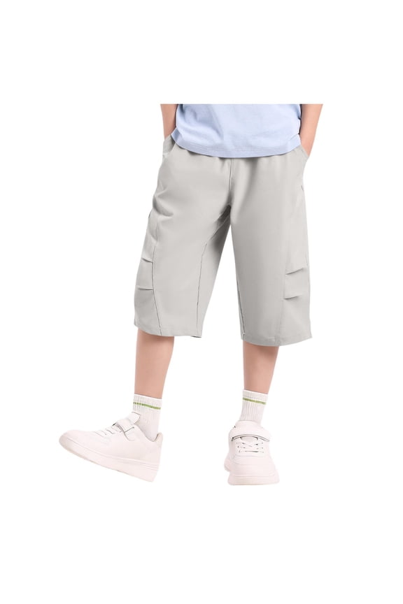 Boys Summer Cool Touch Quick Dry Capri Pants Lightweight Wrinkle Dual Pockets Sun Protection Cropped Trousers 4T-16T