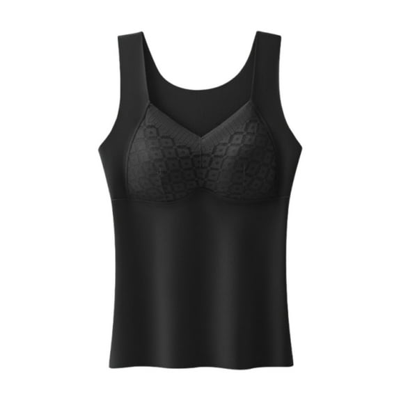 Fengactive Built in Bra Tank Tops for Women 2025 Elegant Lace Patchwork Thermal Underwear High Stretch Comfy Layer Cami