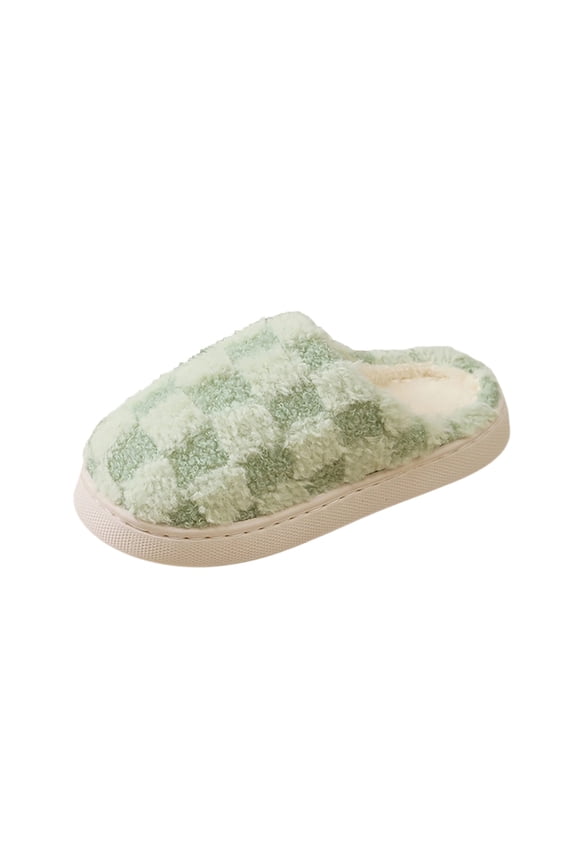 Checkered Slippers for Women House Slippers Plush Fleece Lining Warm Home Shoes Slip-on