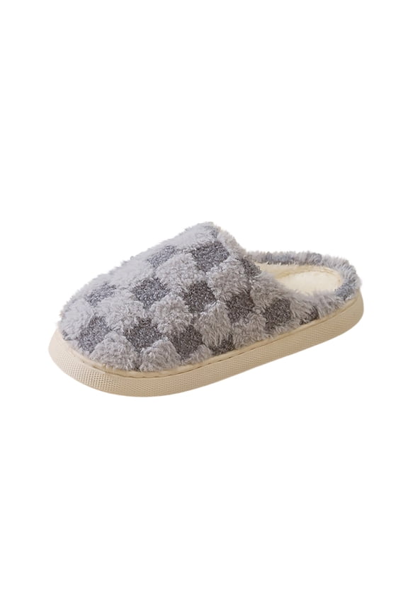 Checkered Slippers for Women House Slippers Plush Fleece Lining Warm Home Shoes Slip-on