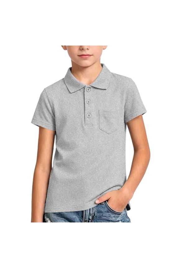 Childrens Comfort Shirt For Boys Point Collar Chest Pocket Solid Loose Fit Short Sleeve Back To School Daily Wear 1T-15T