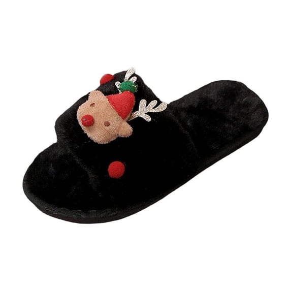 Fengactive Christmas Reindeer Slippers for Women Open Toe Plush House Shoes Soft Non Slip Cozy Home Shoes