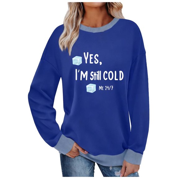 Fengactive Color Block Shirts for Women Crewneck Long Sleeve Blouse Vintage Funny Letter Printed Pullovers Tops