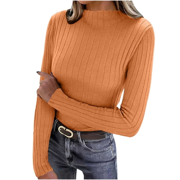 Fengactive Crew Neck Sweater for Women Long Sleeve Casual Loose Solid Color Tops Blouse Slim Fit Fall Winter