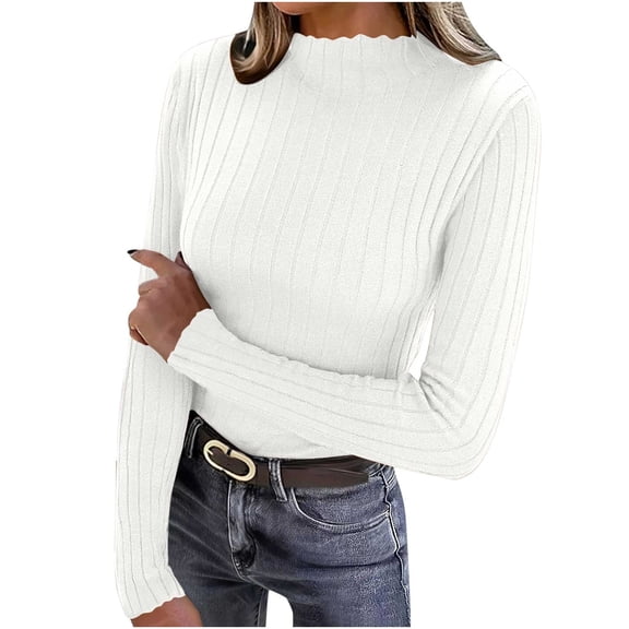 Fengactive Crew Neck Sweater for Women Long Sleeve Casual Loose Solid Color Tops Blouse Slim Fit Fall Winter