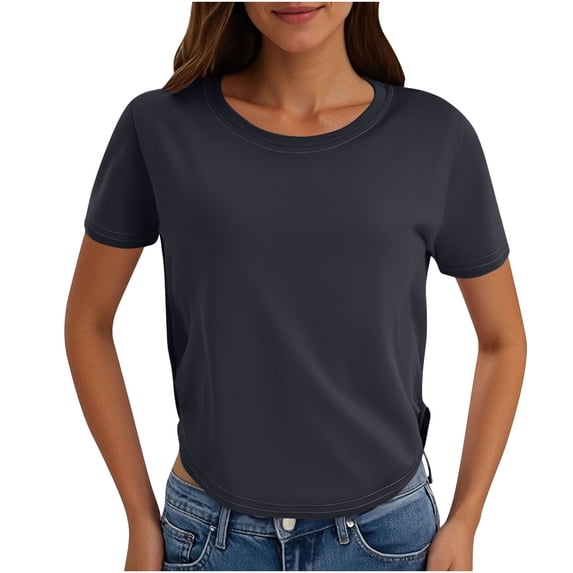 Fengactive Crewneck Short Sleeve Tops for Women Loose Shirts Cute Casual Plain Summer Blouses Sports Workout Top