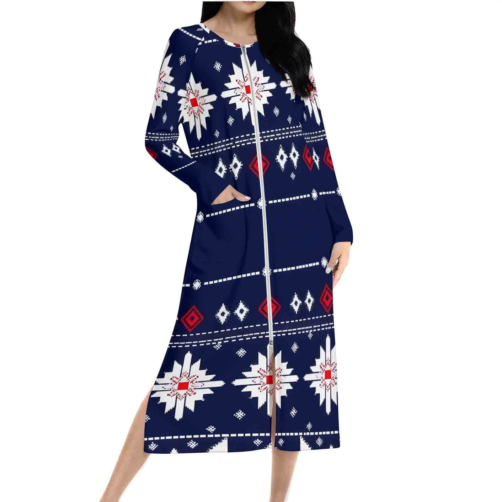 Coat Front Robe Fengactive Cute Christmas Print Zipper Front Robes for Women Raglan ...