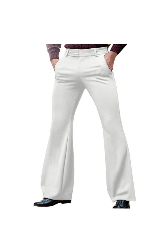 Disco Pants for Men Bell Bottom Dress Pants Stylish Dancing Stage Performance Flat Front Stretch Trousers