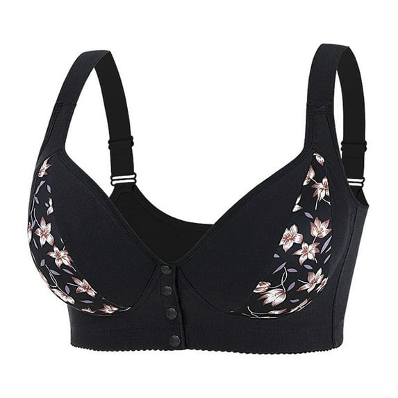 Fengactive Front Button Closure for Women Everyday Floral Print Bra Adjustable Straps Breathable Comfortable Daily Bra