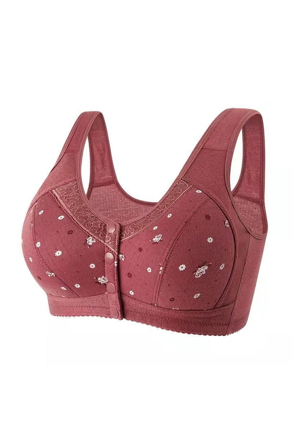 Front Closure Bra for Women Button Down Soft Wireless Comfortable Push Up Lace Breathable Bra