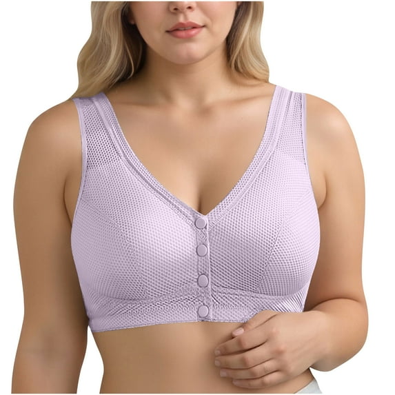 Fengactive Front Closure Wireless Bras for Women Button Snap Closed Smoothing Everyday Cotton Bra No Underwire Seamless Bralette