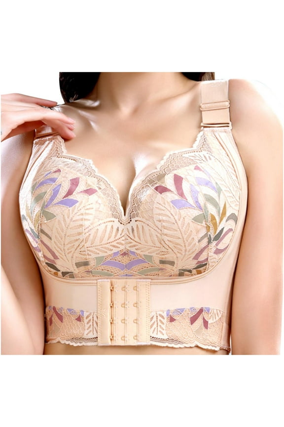Full Coverage Push Up Bra for Women Plus Size Bustier Padded Bra Tummy Control Front Closure Bralette