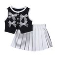 thumbnail image 1 of QINGFSAP Girls 2 Piece Summer Outfit Bow Decor Sleeveless Vest Elastic Waist Pleated Skirt Casual Clothing Set 1T- 6T, 1 of 5
