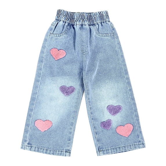 Fengactive Girls Cute Sweet Straight Leg Jeans with Lace Bows and Pockets, Fashionable Denim Long Pants for Kids