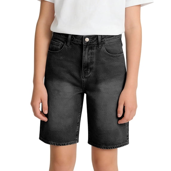 QINGFSAP Girls Denim Bermuda Shorts Casual Jean Bottoms with Pockets Summer Straight Leg Style 12-16T