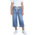 thumbnail image 1 of QINGFSAP Girls Kids Elastic Waist Wide Leg Denim Capri Pants With Drawstring and Pockets for 4鈥?5T, 1 of 6