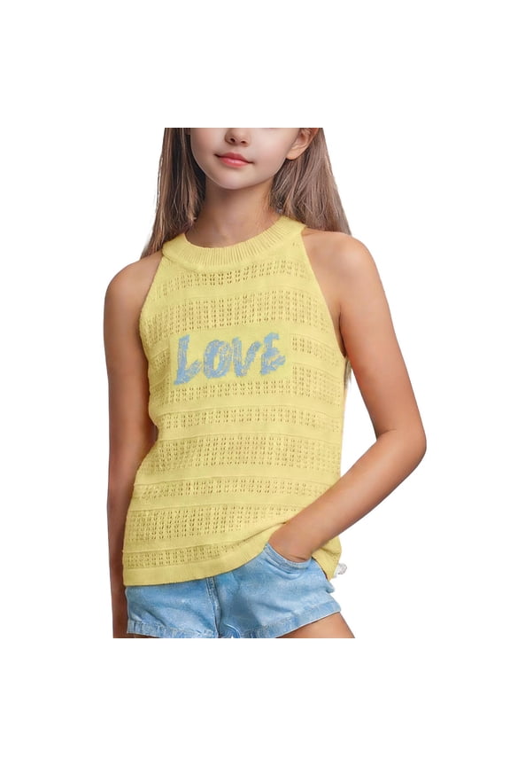 Girls Sleeveless Knit Halter Top Openwork Crochet Design Lightweight Breathable Summer Blouses for 1‑10T