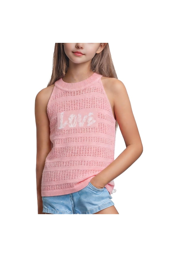 Girls Sleeveless Knit Halter Top Openwork Crochet Design Lightweight Breathable Summer Blouses for 1‑10T