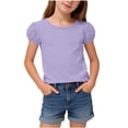 thumbnail image 1 of QINGFSAP Girls Solid Crew Neck Puff Short Sleeve T Shirt Breathable Casual Summer Kids Tops for 1-15T, 1 of 9