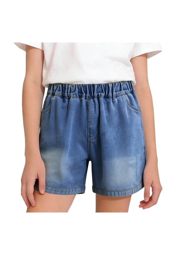 Girls Vintage Denim Shorts High Waist Ripped Design With Pockets 5-15T