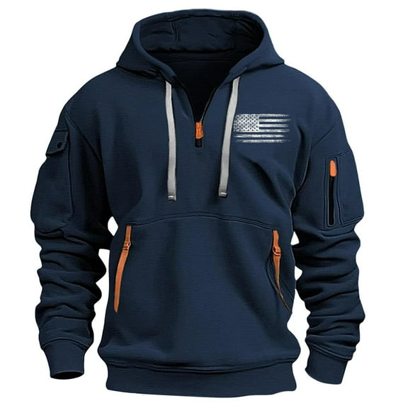 Fengactive Hoodies for Men Quarter Zip Pullover Vintage Long Sleeve Casual Fashion Sweatshirts With Pockets