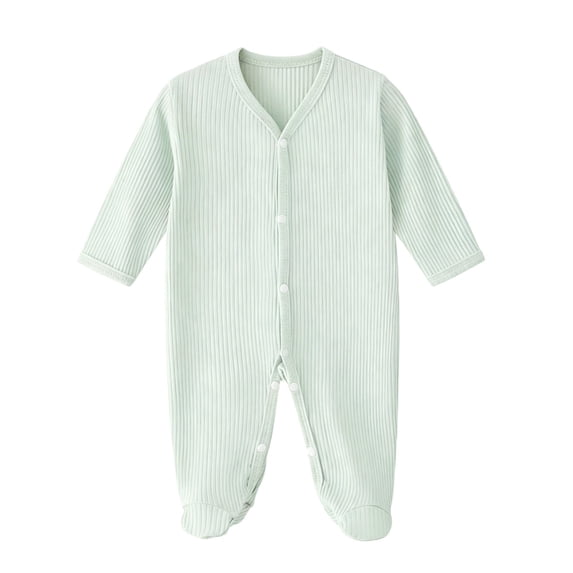 QINGFSAP Infant Baby Boys Girls Spring Summer Rib Footed Jumpsuit V Neck Full Snap Long Sleeve Soft Stretch Newborn Sleep Romper Onesie 0-1T