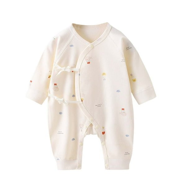 QINGFSAP Infant Long Sleeve Wrap Romper Kimono Jumpsuit with Ribbon Bow Details and Crotch Snaps