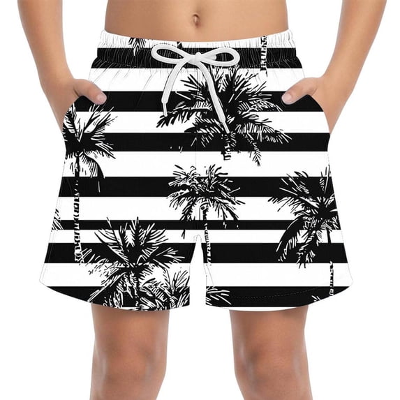 Fengactive Kids Boys Hawaiian Printed Swim Shorts Lightweight Quick Dry Beachwear With Side Pockets for 4‑15T