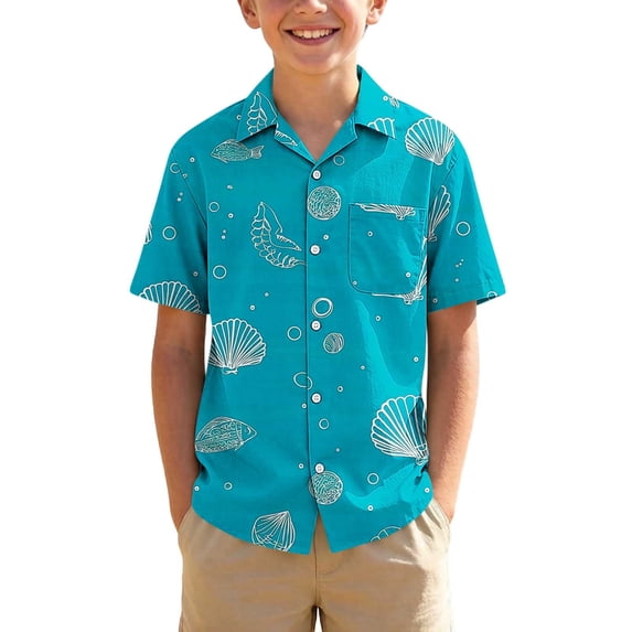 QINGFSAP Kids Girls Boys Hawaiian Printed Lapel Short Sleeve Shirt Casual Breathable Summer Tops for 3鈥?5T