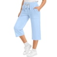 thumbnail image 1 of Fengactive Kids Summer Solid Loose Wide Leg Capri Sweatpants Drawstring Elastic Waist Large Patch Pocket Casual Athletic Cropped Trousers 5-15T, 1 of 9