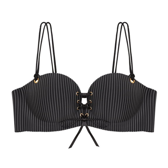 Fengactive Laceup Front T-Shirt Bras for Women Comfort Wireless Full Coverage Push Up Striped Everyday Bra