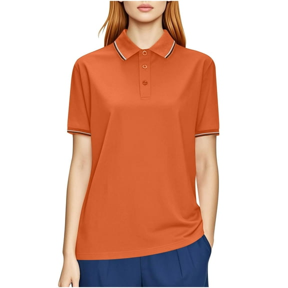 Fengactive Lapel Short Sleeve Shirts for Women Solid Button Tshirts Casual Summer Slim Fit Tunic Tee Tops