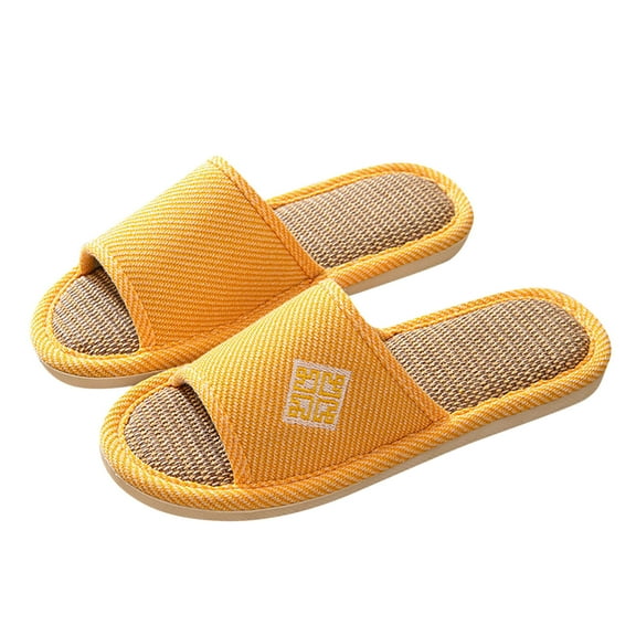 Fengactive Linen Open-Toe Slide Slippers for Women Non-Slip Indoor Outdoor House Shoes with Comfortable Sole