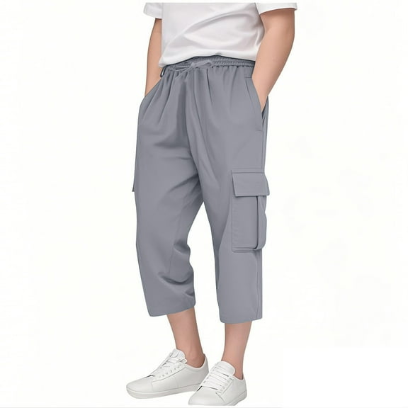 Fengactive Little Boy Girls Summer Loose Wide Leg Capri Sweatpant Elastic Waist Drawstring Lounge Capri Pants for Boy Girls with Pockets