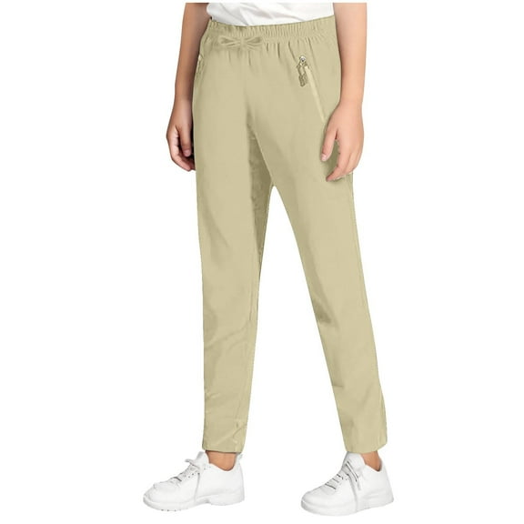 Fengactive Little Girls Casual Straight Leg Lounge Pants Drawstring Daily Trousers with Zipper Pockets