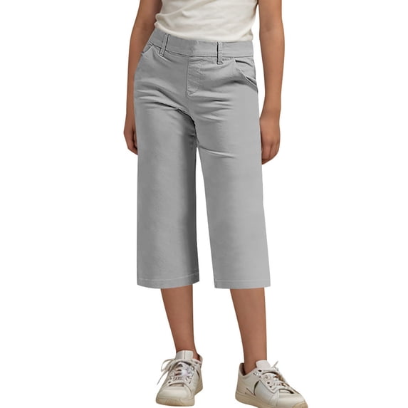 Fengactive Little Girls Straight Leg Dress Capri Pants High Waisted Office Work Pants Capris for Girls with Pockets