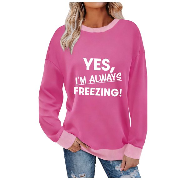 Fengactive Long Sleeve Letter Printed Shirts for Women Crew Neck Funny Lightweight Graphic Pullover Tops