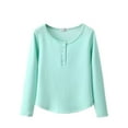 thumbnail image 1 of Fengactive Long Sleeve Thermal Shirts for Women Plush Lined Crew Neck Soft Base Layer Tops Solid Nightwear, 1 of 4