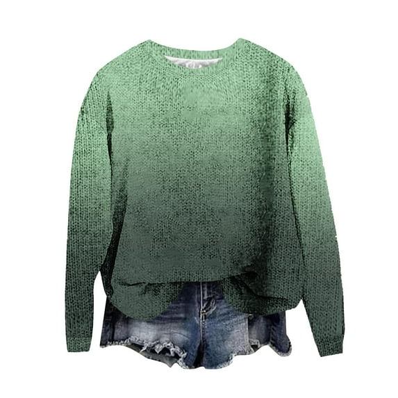 Fengactive Loose Sweaters for Women Trendy Casual Long Sleeve Crewneck Blouse Fashion Gradient Color Knit Pullover Sweater