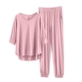 thumbnail image 1 of Fengactive Lounge Pajamas Sets for Women 3/4 Length Sleeve V Neck Tops Elastic Waist Wide Leg Pants Outfits, 1 of 6