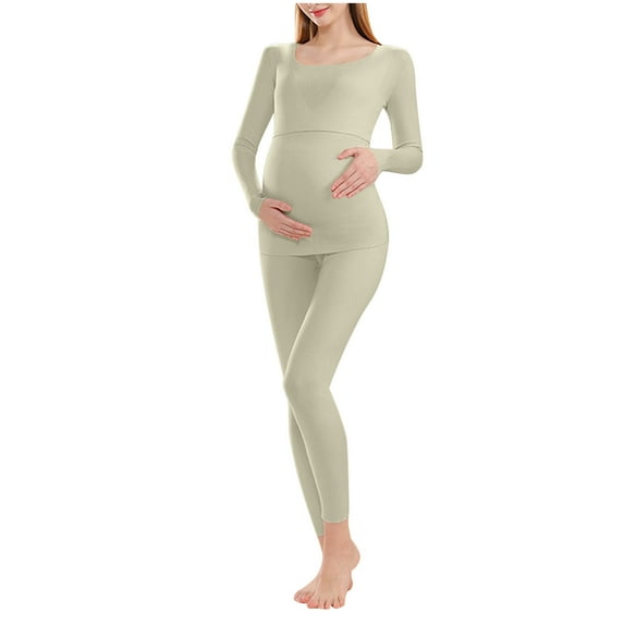 Fengactive Maternity Thermal Underwear Set for Pregnant Women Long Base Layer Top and Bottom Pajamas