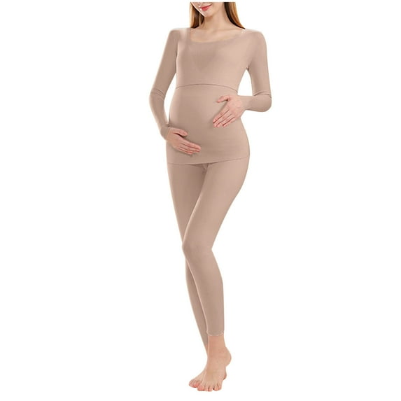 Fengactive Maternity Thermal Underwear Set for Pregnant Women Long Base Layer Top and Bottom Pajamas